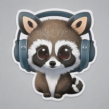 vector mapache tierno con auriculares.