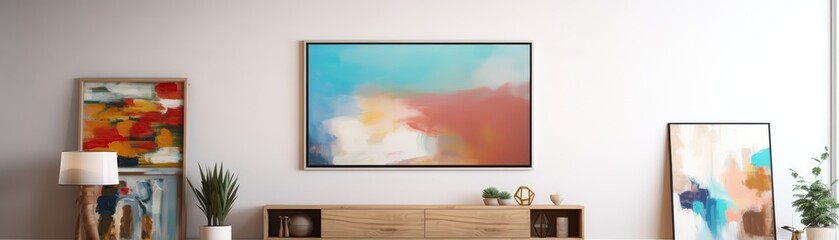 Tv Frame With An Empty Space For Photo Or Picture Tv Mounted On Wall With Gallery Of Artwork...