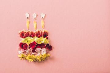 happy birthday, 3 years, creative ideas with colorful autumnal leaves and flowers