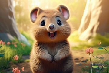 Bright Cute smiling quokka. Cute nature animal. Generate AI