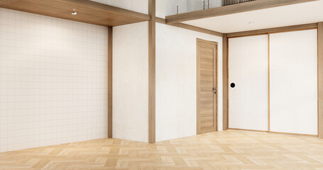 Muji empty room japanese style minimal interior.3D rendering