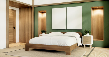 green design on bed room japanese deisgn with tatami mat floor. 3D rendering