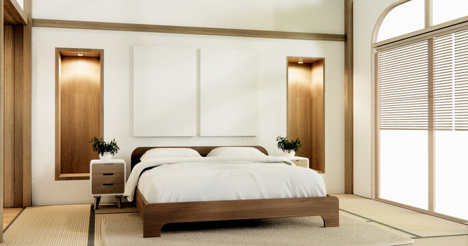 Muji Japan bedroom interior minimal style, Japanese interior.3D rendering