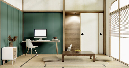 Muji green living room japanese style and decoration for japan.3D rendering