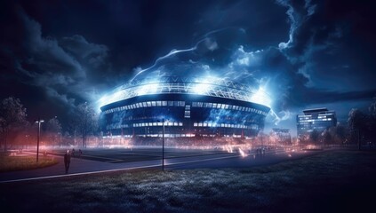 Large modern football stadium Football game design. Championship game summer background.