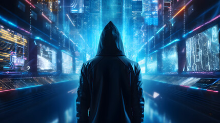 Obraz premium Hooded AI Hacker