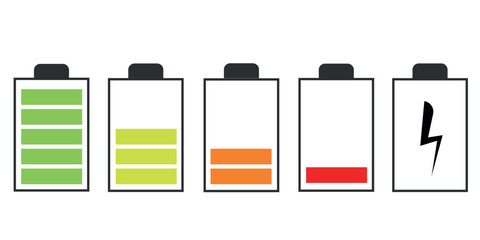 Battery indicator icons. Battery stack indicator vector isolated on white background. Battery stack icon.phone battery icon. Vector illustration