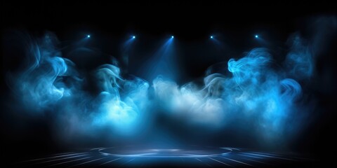 Stage Lights And Smoke An Illuminated Stage With Scenic Lights And Smoke Featuring A Blue Spotlight With Smoke Volume Light Effect On A Black Background