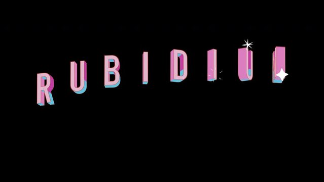 Bright letters jump merrily in the inscription RUBIDIUM Element of periodic table. Retro. Alpha channel black. In-Out looped. Alpha BW at the end. Looped from frame 120 to 240, Alpha BW at the end