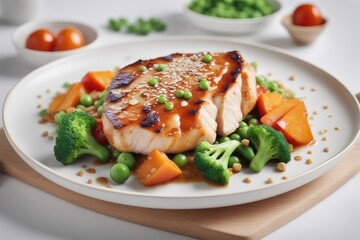 grilled salmon steak with vegetables