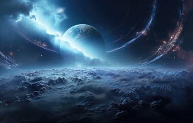 Fototapeta na wymiar Earth and clouds in space