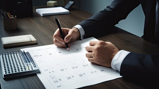  Businessman Using Blank Desk Calendar