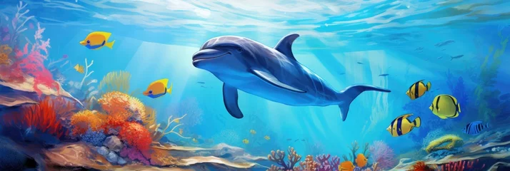Foto op Aluminium Playful Dolphin Encounter An Endearing Underwater Scene Where A Playful Dolphin Engages With The Viewer Offering A Glimpse Into The Wonders Of Marine Life © Ян Заболотний