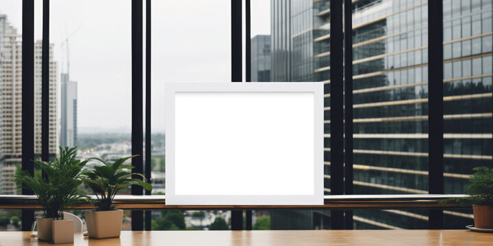 Corporate Branding A Corporate Branding White Blank Frame Mockup With Modern Business Offices In The Background