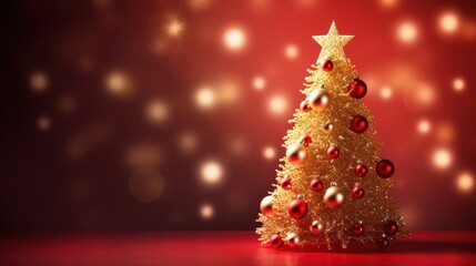Golden Christmas tree on blurred background, generative ai