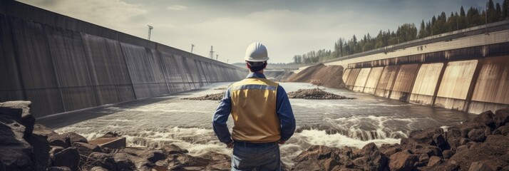 Hydroelectric Dam Inspection A Professional Engineer Carefully Inspecting A Hydroelectric Dam Emphasizing The Importance Of Infrastructure Maintenance And Energy Management