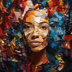 Collage made of many faces of people of different colors, sexes and races