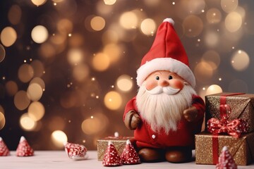 santa claus and gifts with bokeh background