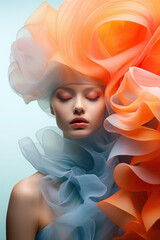 Contemporary style. Young woman, fashion model. Concept of design, fashion, vintage. girl in abstract clothes and hat