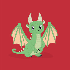 2024 New Year green cartoon cute dragon red background. Happy new year 2024 celebration template. New Year banners, posters, newsletters. 2024 Lunar New Year
