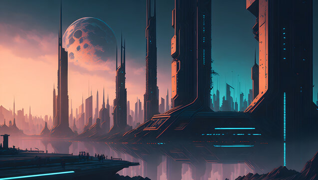 City skyline at sunset landscape Generative AI