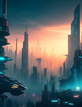 City skyline at sunset landscape Generative AI
