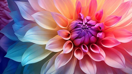Keuken spatwand met foto dahlia flower macro, closeup view of purple  vibrant and colorful dahlia petals in full bloom showing nature artistry and beauty. © sungat