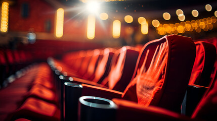 Empty red seats in the cinema hall - obrazy, fototapety, plakaty