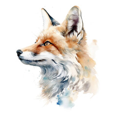 Obraz premium A Fox Side Profile Portrait - Animal Watercolor Painting - Isolated PNG - Generative AI