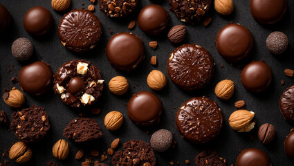 Delicious chocolate candies on a dark background