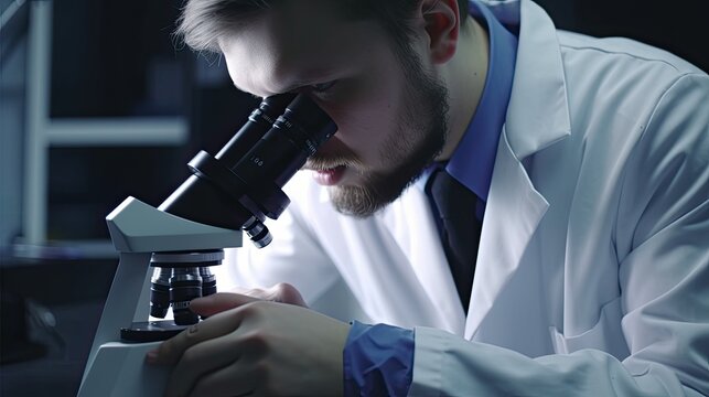  Research Scientist Examining Sample Under Microscope in Laboratory