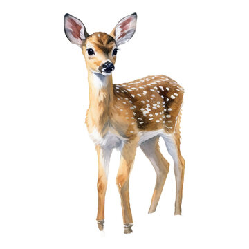 A Fawn - Animal Watercolor Painting - Isolated PNG - Generative AI