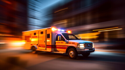 Blurred motion action view of an ambulance responding to the scene of an emergency.generative ai