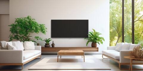 A Tv Screen Set Within A Modern Living Room