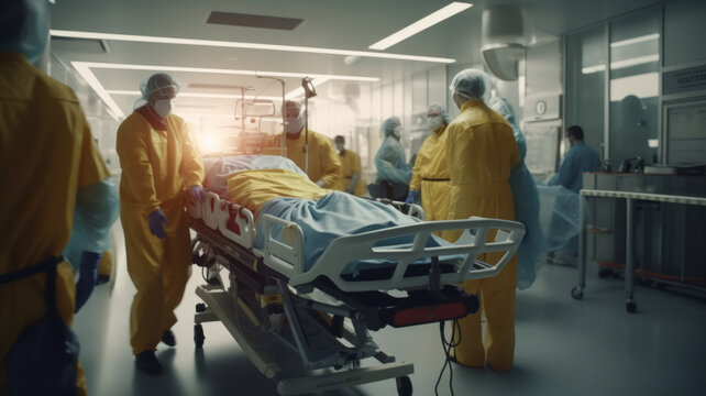 Emergency Department: Doctors, Nurses and Paramedics Push Gurney generative ai