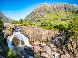 Coe river waterfalls in Glencoe Valley, Scotland