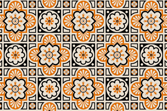 Milan, Italy. Floor with floral ornament inside Duomo di Milano, cathedral of city. Geometric pattern of floor marble tile. EPS illustration.