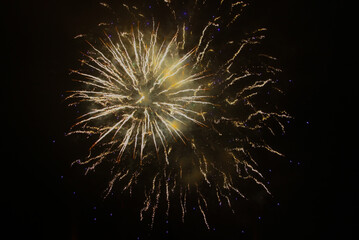 New Year's fireworks in the sky. Fireworks in the dark sky