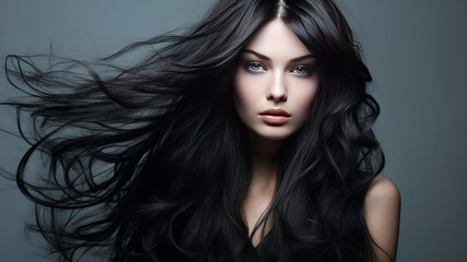 Fototapeta premium Lively hair on a gray background.generative ai