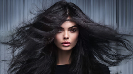 Fototapeta premium Lively hair on a gray background.generative ai