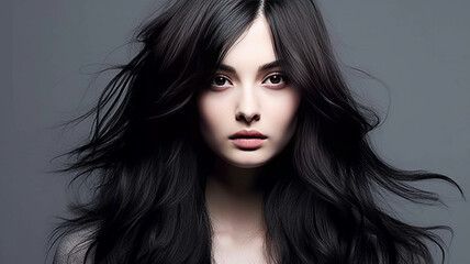 Naklejka premium Lively hair on a gray background.generative ai