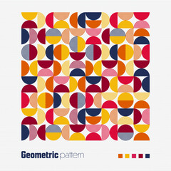 Geometric trendy pattern, Bauhaus style. Modern colorful background with simple elements. Retro texture with basic geometric shapes. Print design, minimalist poster cover. Vector illustration