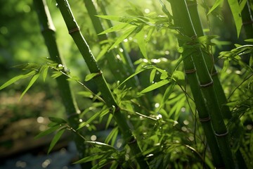 green bamboo leaves, Generative AI