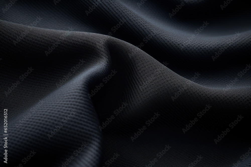 Poster A detailed close-up view of a black fabric. This image can be used to showcase the texture, color, or pattern of black fabric in various design projects.