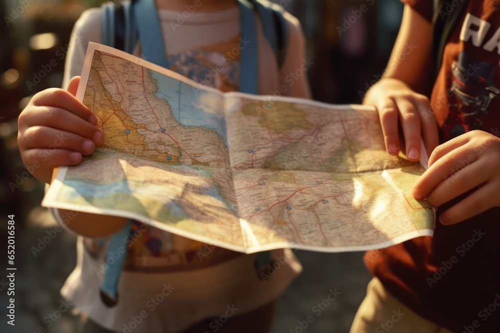 Poster a young boy is pictured holding a map in his hands. this versatile image can be used to represent ex