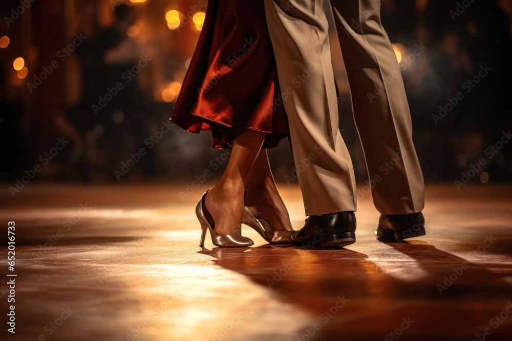 Poster a picture of a man and a woman dancing on a dance floor. suitable for various themes and concepts re