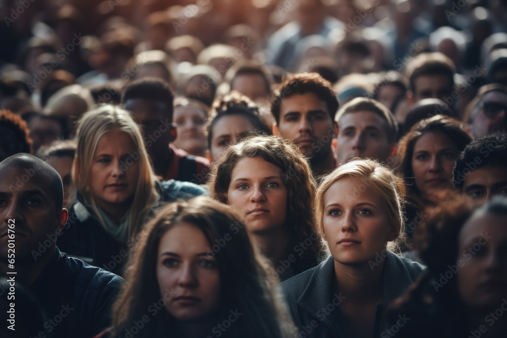 Aufkleber a picture of a large group of people standing together in a crowd. this image can be used to depict 