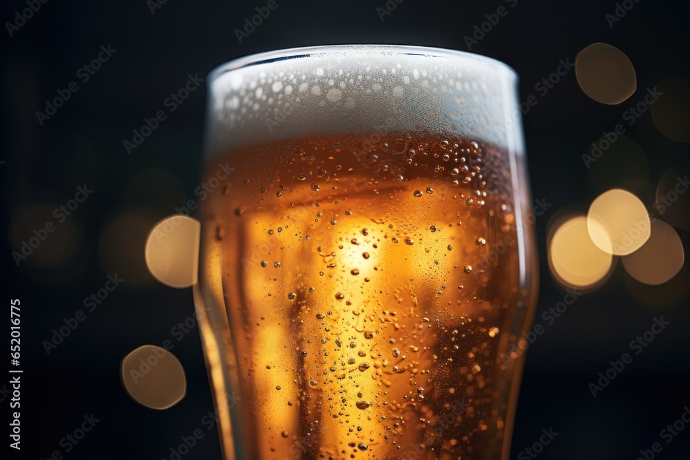 Poster a detailed close-up view of a glass of beer. this image is perfect for beer enthusiasts, breweries, 