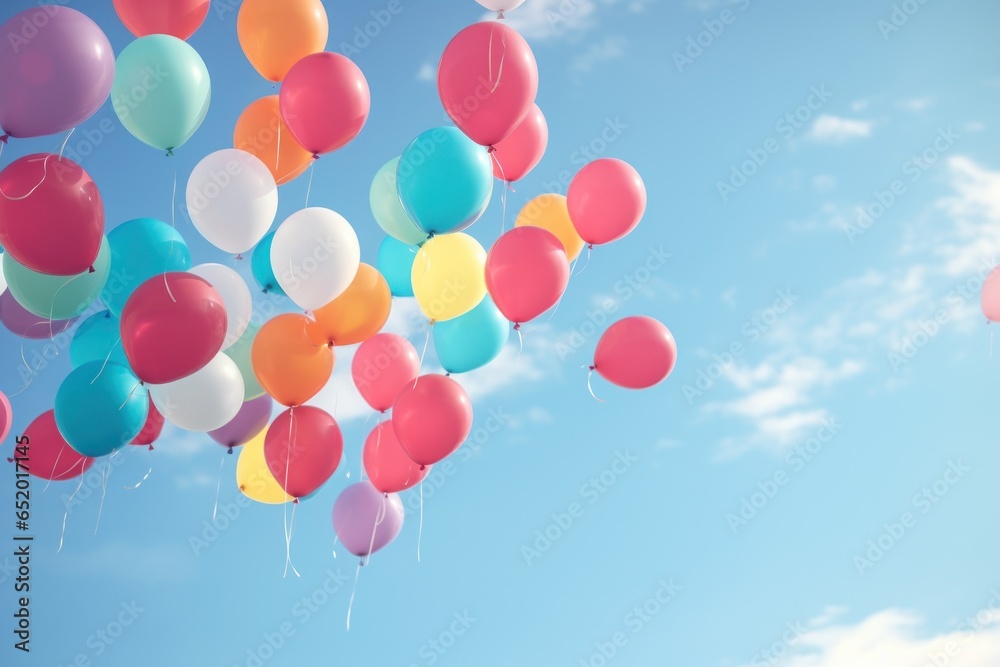 Poster colorful balloons floating in the air, creating a cheerful and vibrant atmosphere. perfect for celeb