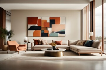 A Colorful Minimalist Living Room Celebrating the Beauty of Spectrum - Generative AI